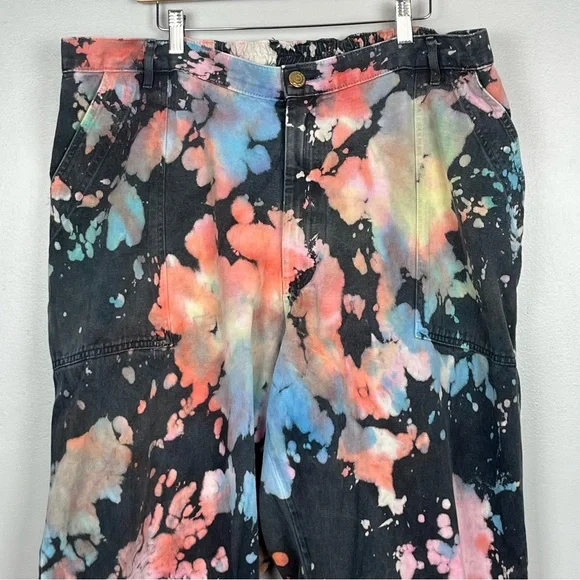 Big Bud Press Rainbow Magic Waters bleach tie dye denim Work Pants, 2XL petite. - Picture 4 of 14